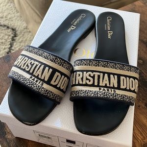 Christian Dior DWAY slide deep blue embroidered cotton